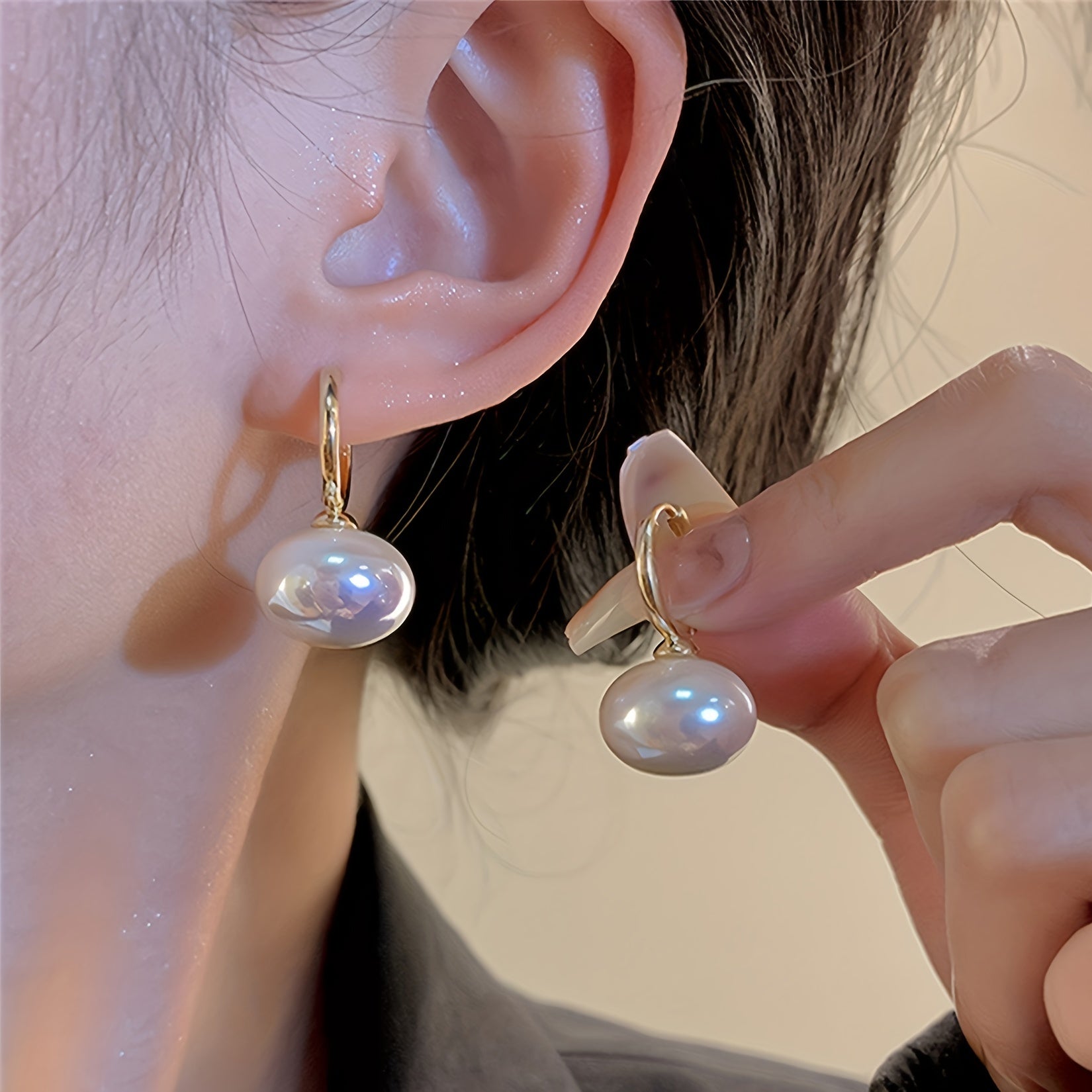 Metal Baroque Pearl Earrings Pop Pendant Flat Pearl Earrings