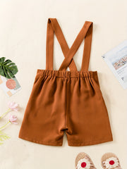 Girls Suspender Overalls Shorts with Button Decor