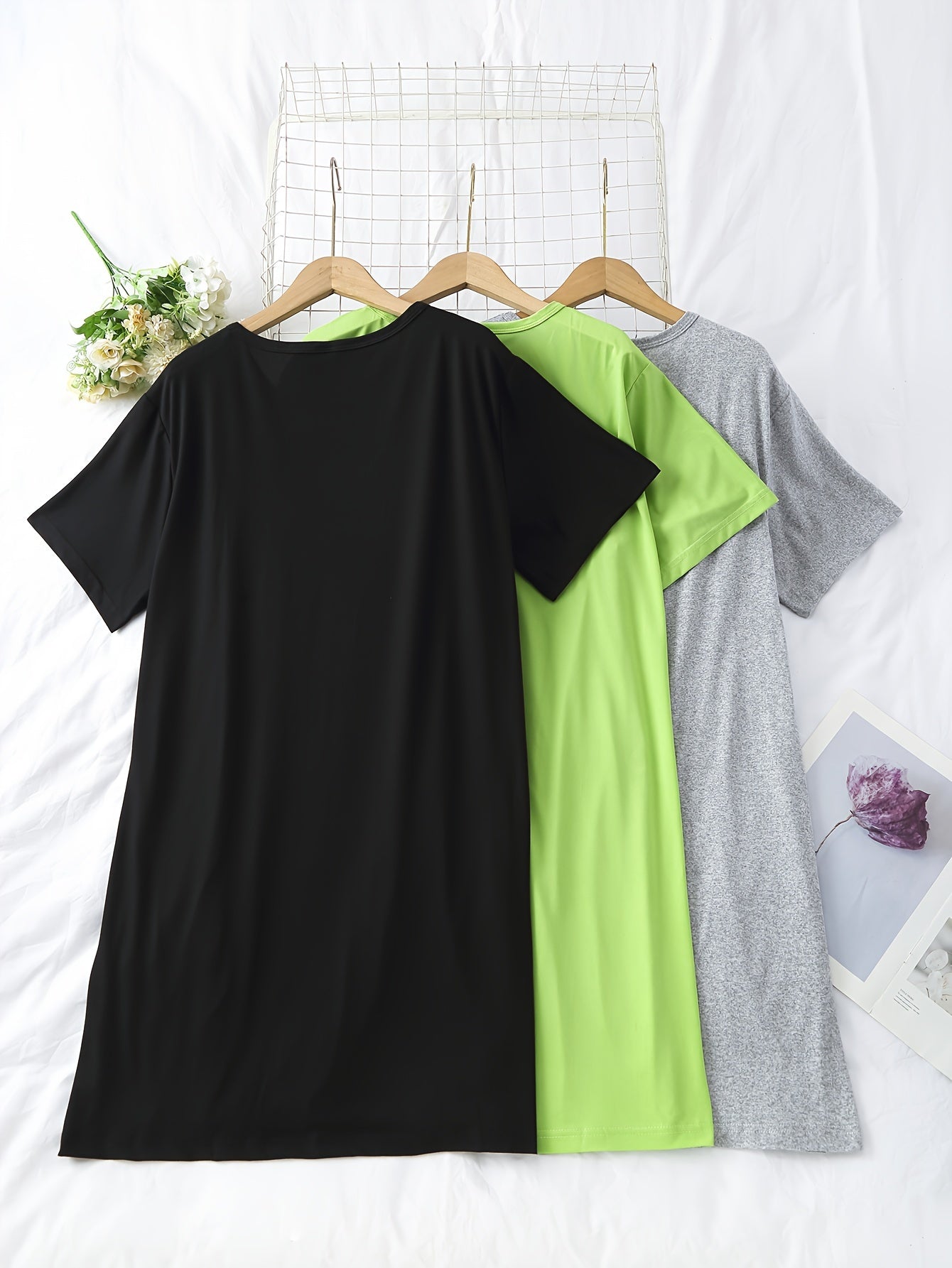 3 Pack Plus Size Nightdress Set Women's Short Sleeve Tee Sleep Dress