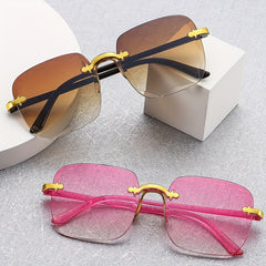 Gradient Rimless Sunglasses UV400 Rivet Decor