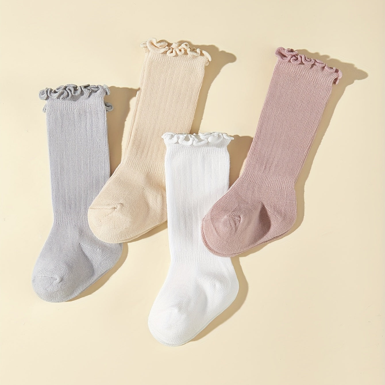 4 Pairs Baby Girls Kids Cotton Long Socks for Spring Autumn