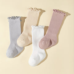 4 Pairs Baby Girls Kids Cotton Long Socks for Spring Autumn