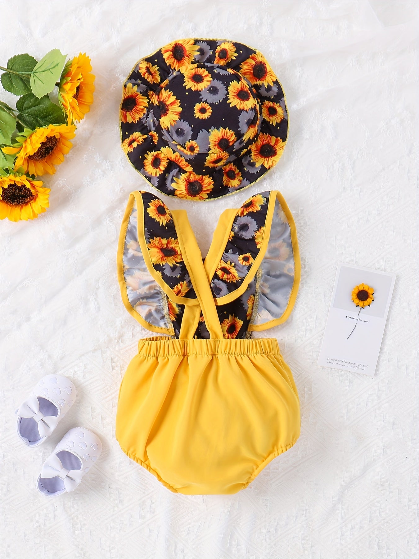 Baby Girls Sunflower Print Onesie & Hat Set