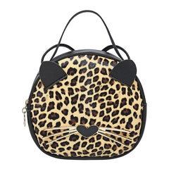 Girls Casual Cartoon Sequin Leopard Print Cat Messenger Bag