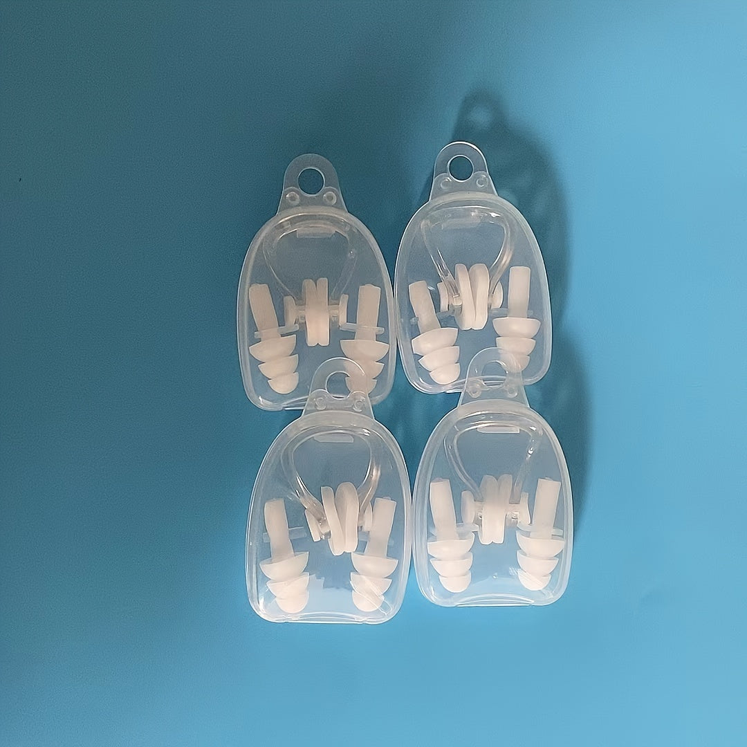 4 Pairs Swimming Earplugs & Nasal Clips, Noise Reduction for Sleep & Swim