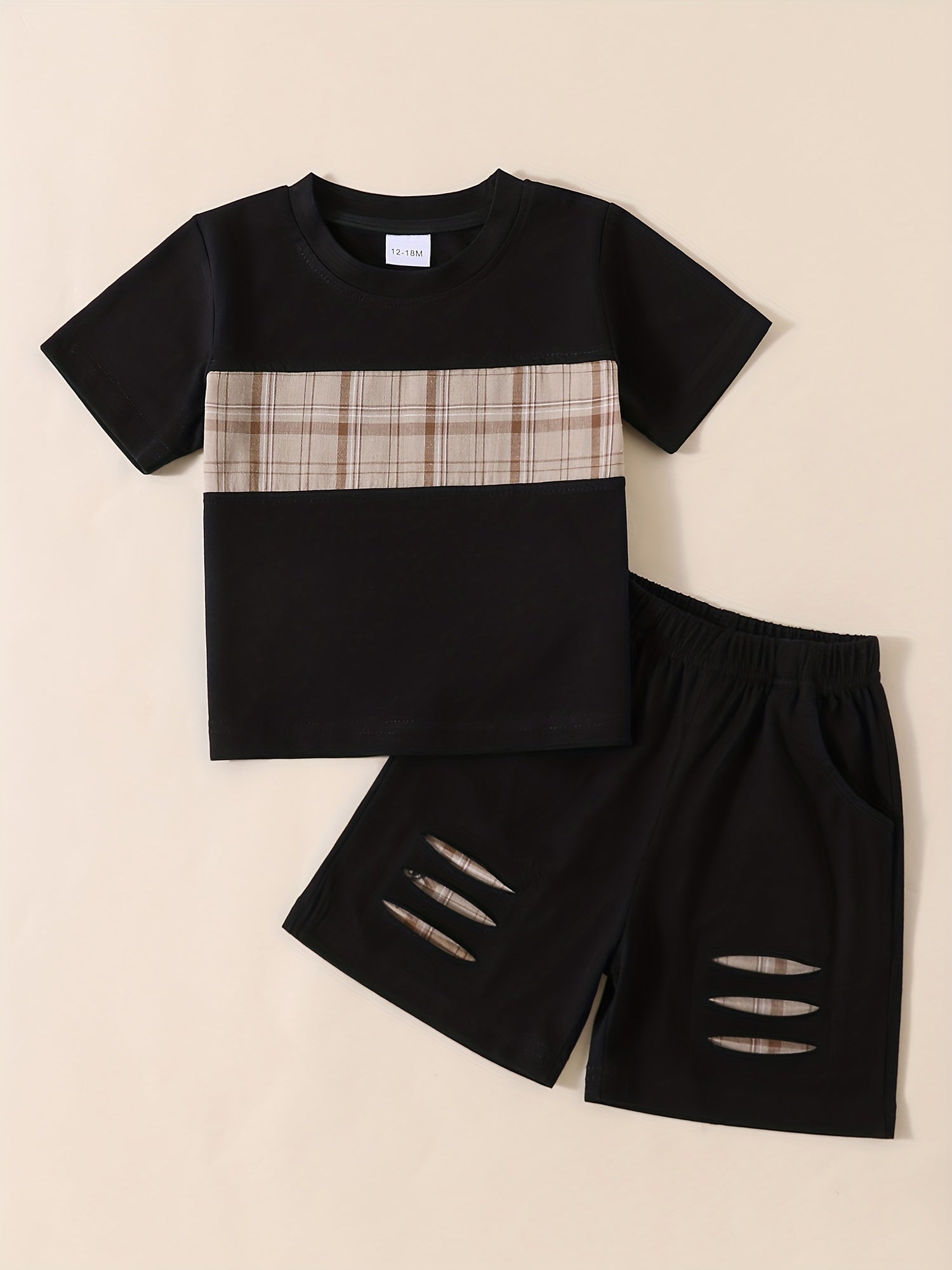2pcs Baby Boys Casual Plaid T-shirt & Shorts Set Clothes