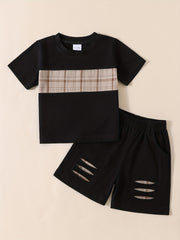 2pcs Baby Boys Casual Plaid T-shirt & Shorts Set Clothes