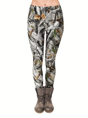 Tree Branch Print Slim Leggings Elastic Bottoms