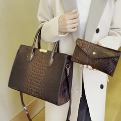 3 Piece Crocodile Pattern Tote Bag Set for Women