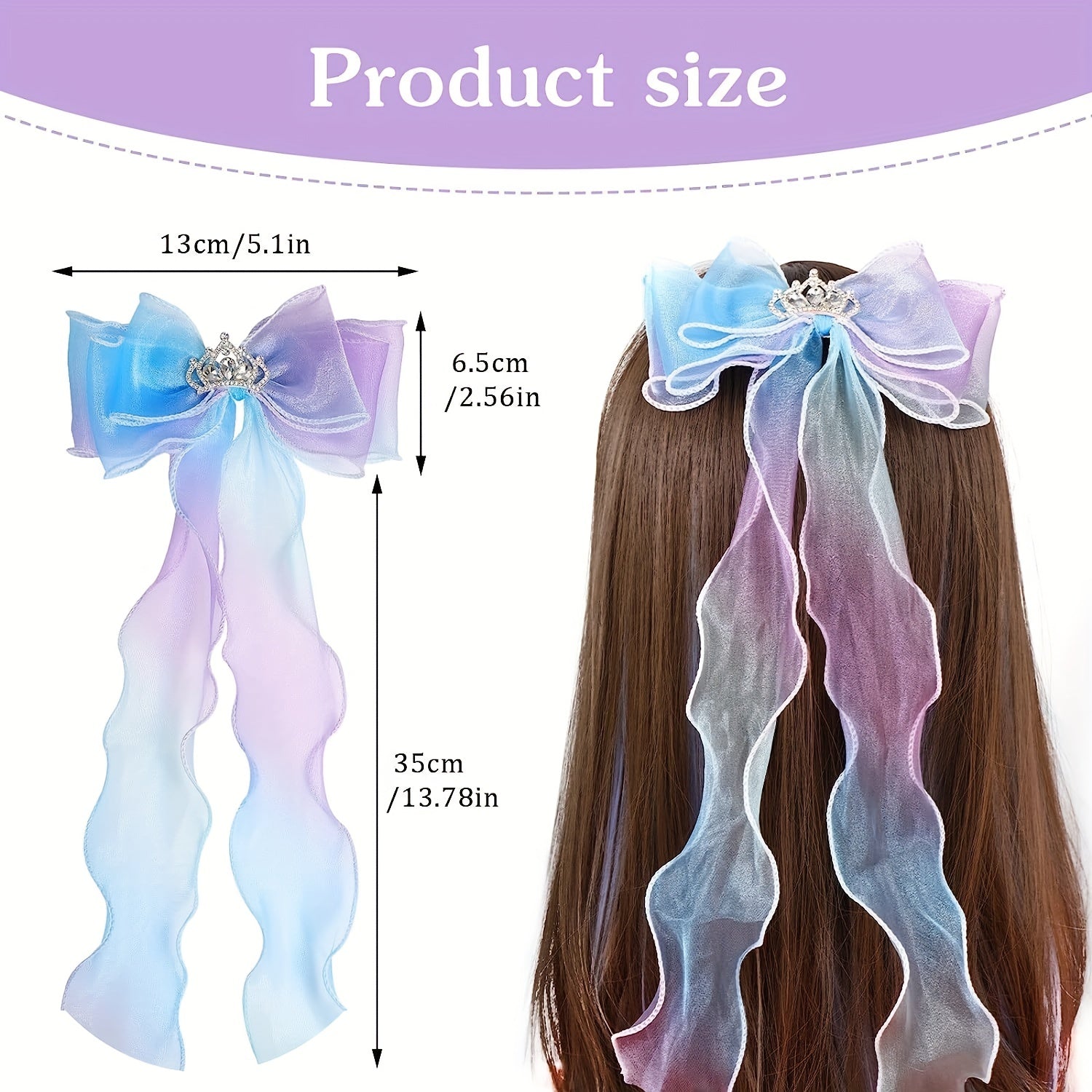 2pcs Girls Mesh Bow Hair Clips Gradient Hair Accessories Sets