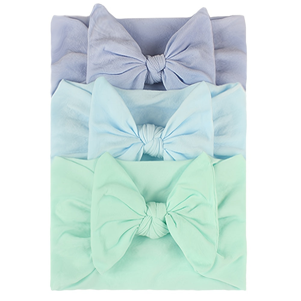 3pc Nylon Bow Soft Baby Headband Set 0-3 Years