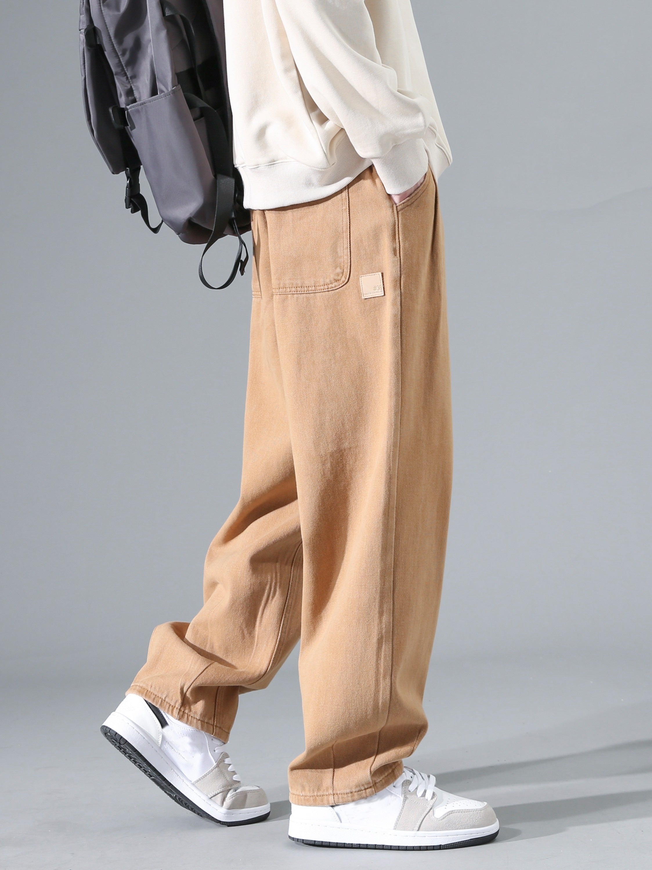 Men's Solid Joggers Pockets Active Drawstring Trousers