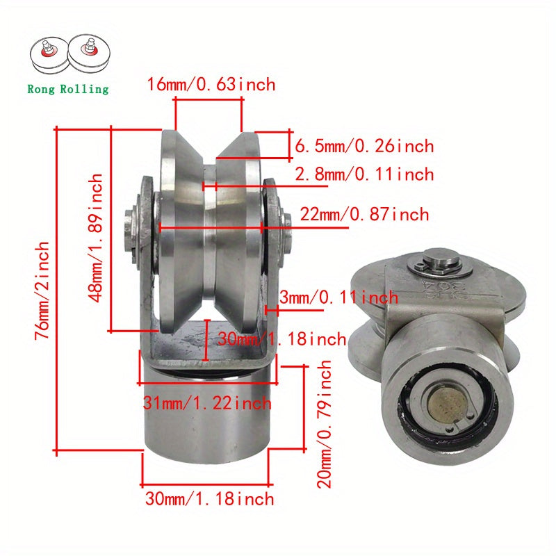 2pcs 5.08cm Stainless Steel V Groove Gate Rollers