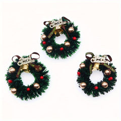 Christmas Wreath Green Garland w/ Golden Balls Red Berries Merry Christmas Bow