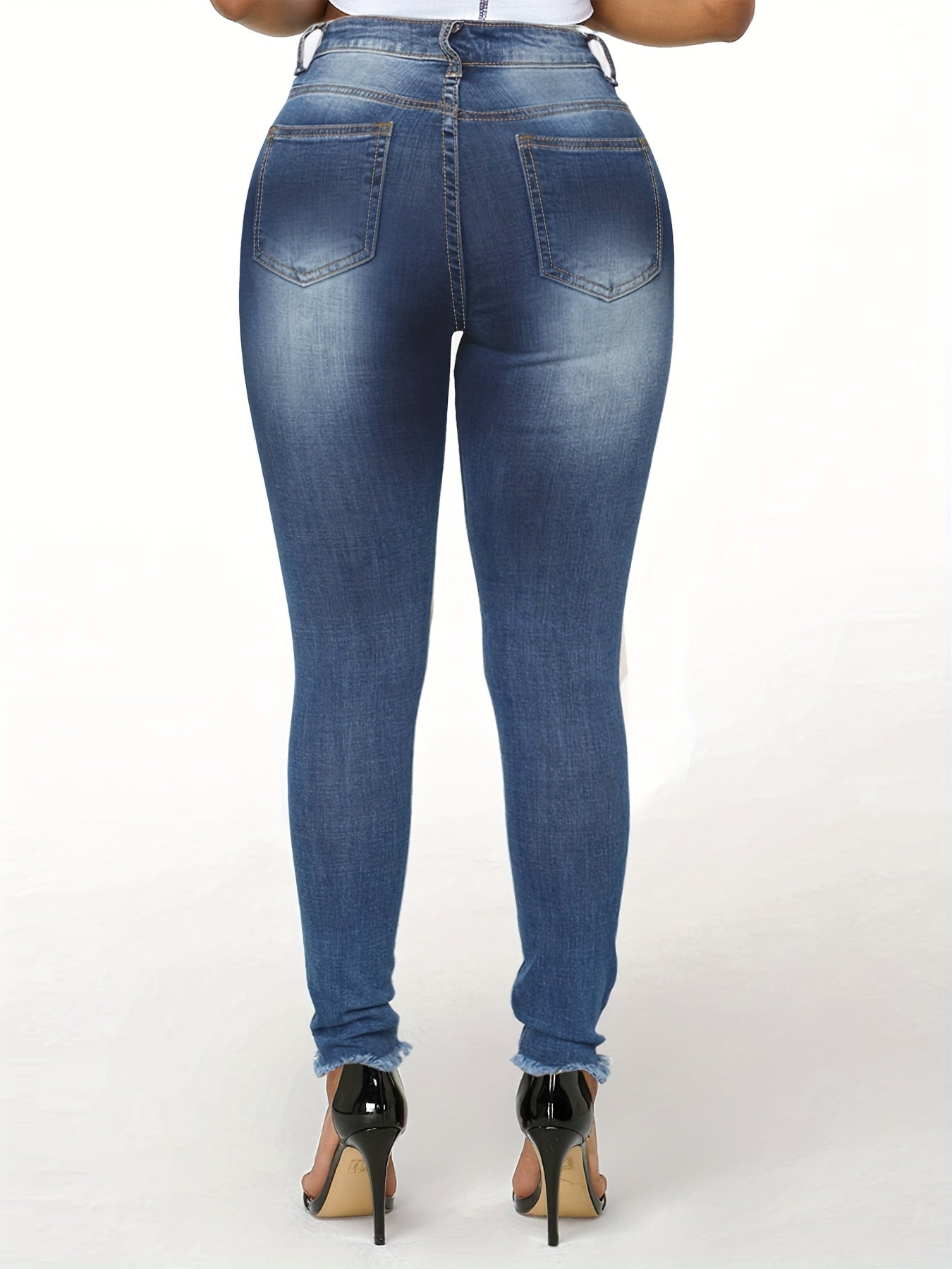 Casual Jeans Women's Plus Button Fly Ripped Slim Fit Denim