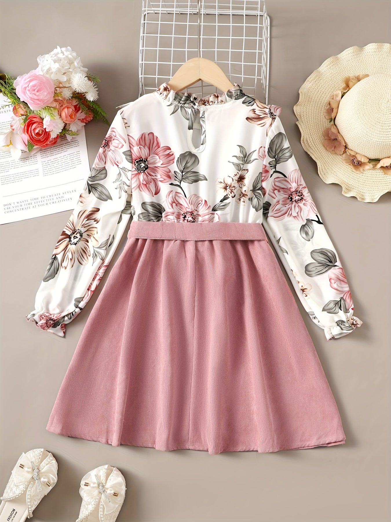 Boho Floral Ruffle Collar Long Sleeve Dress For Party Going Out