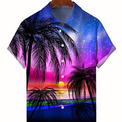Sunset Beach Print Men's Hawaiian Shirt for Vacation