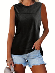 Sleeveless Tank Top Summer Casual Solid Crew Neck Women's Clothing