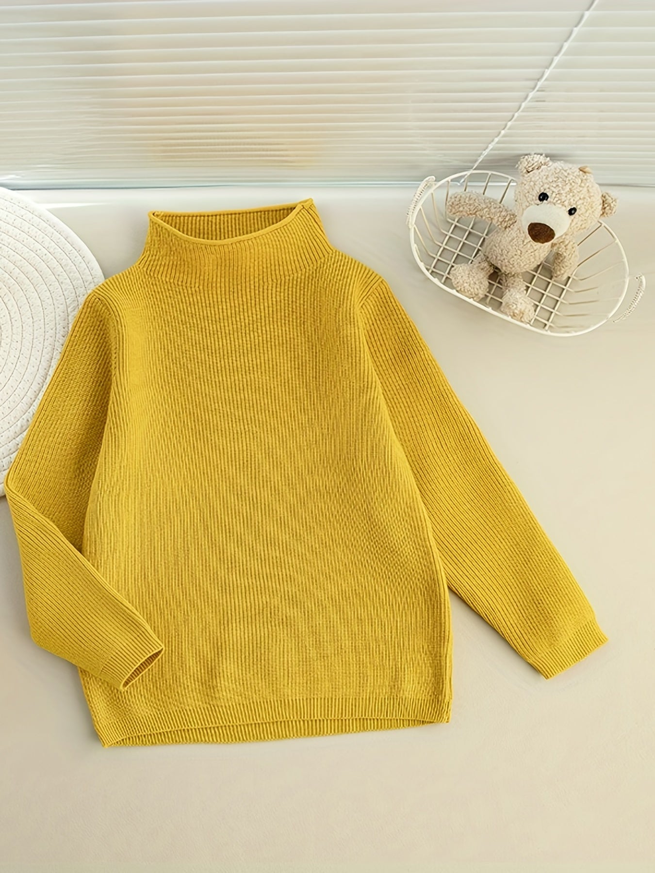 Warm Ribbed Half Turtleneck Sweater for Toddler Boys Girls