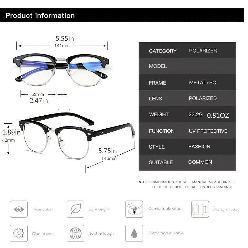 Light Blocking Glasses Semi Rimless Eyewear for Women Unisex