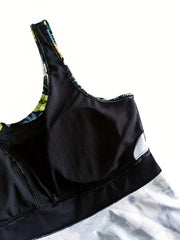 Boho Tankini Set Tropical Print Tie Front Top & Panty Swimsuit