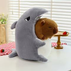 Cute Gray Shark Capybara Plush Toy Doll Soft Fabric Home Decor Gift