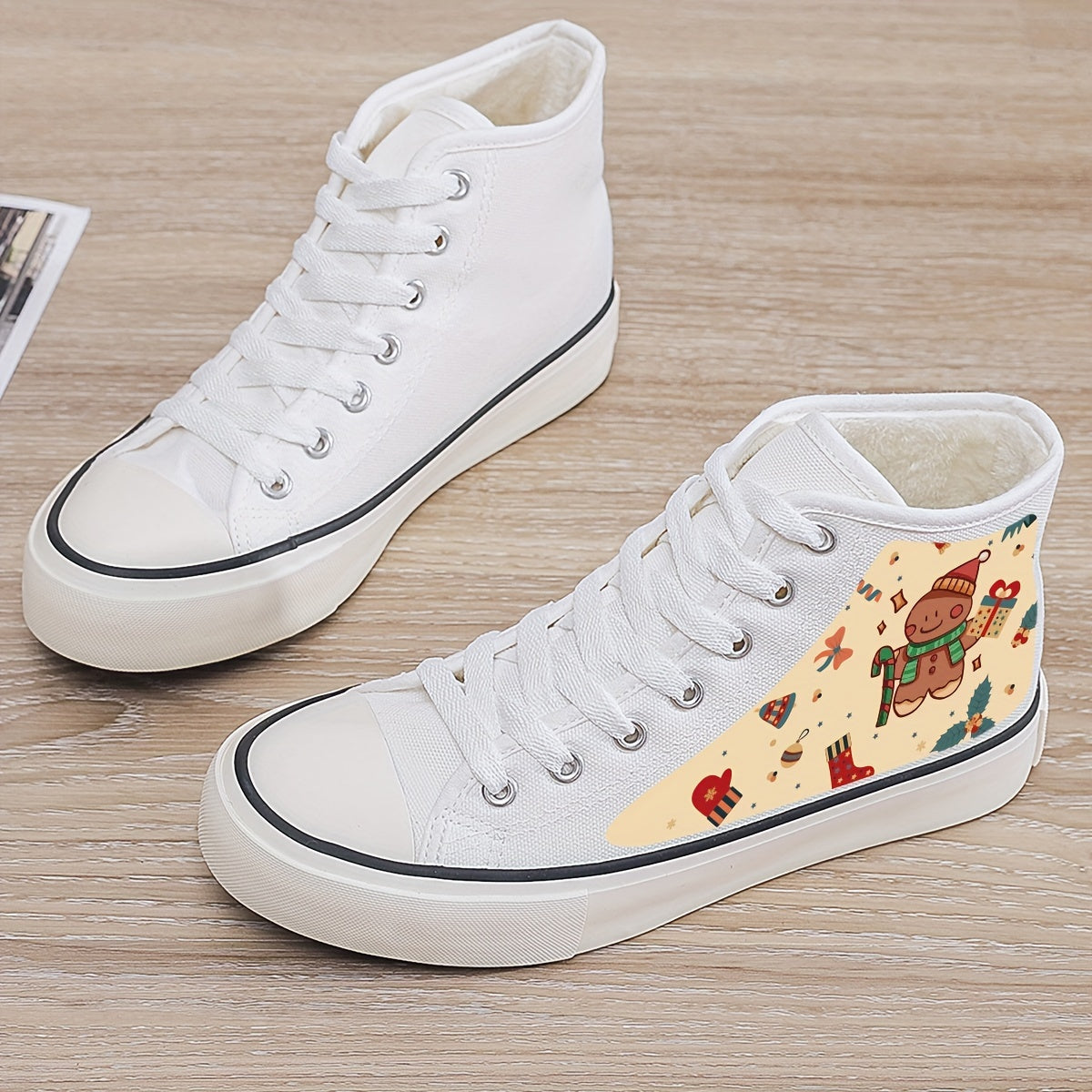 Gingerbread Print Plush Lined Thermal Canvas Sneakers