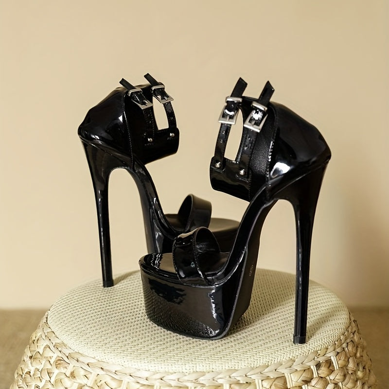 Women's Patent Platform Sandals Peep Toe Stiletto Heel Shoes