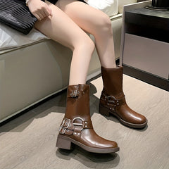 Women's British Style Combat Boots Chunky Heel Cowboy Boots