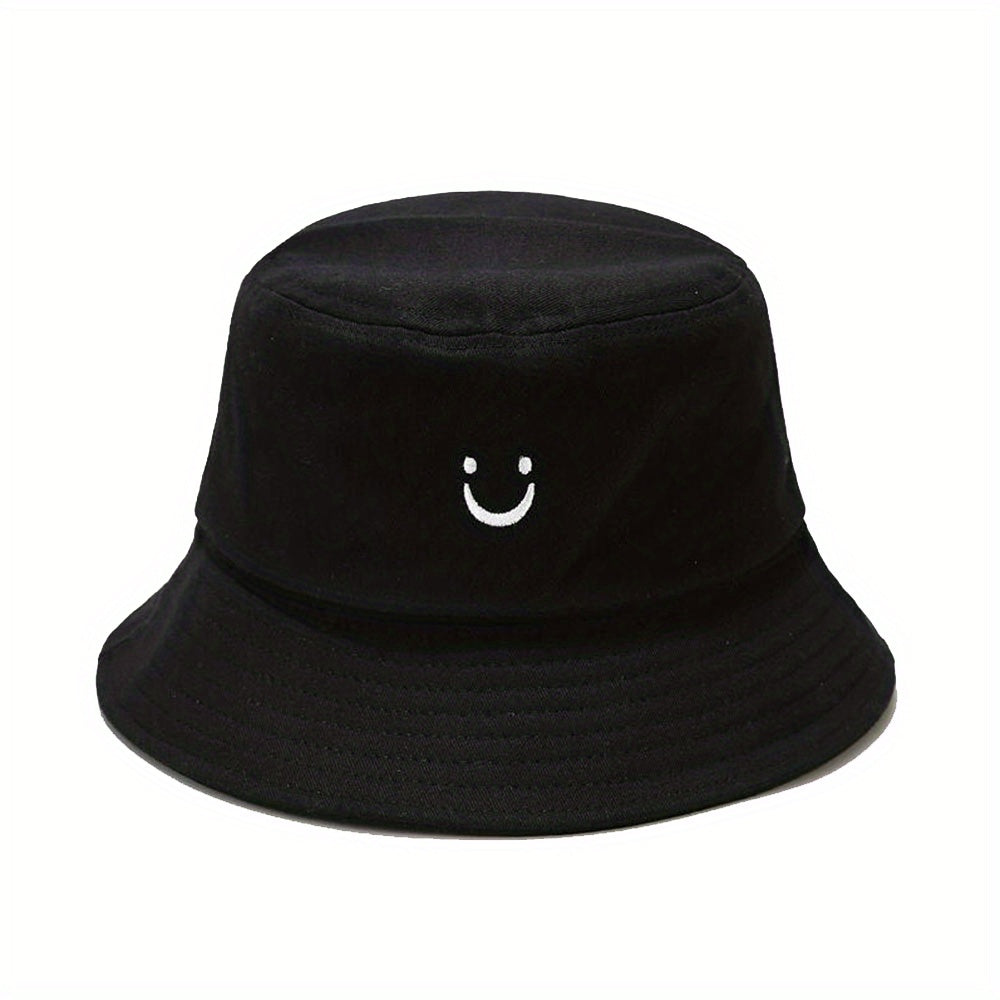 Smiling Face Embroidery Bucket Hat Lightweight Sunscreen Travel Beach Hats