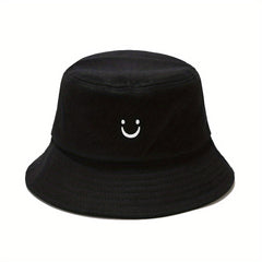Smiling Face Embroidery Bucket Hat Lightweight Sunscreen Travel Beach Hats