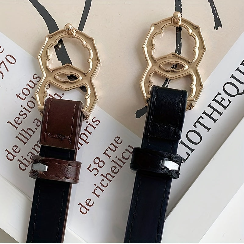 Men's Faux Leather Belt Interlocking Round Buckle Business Waist Strap