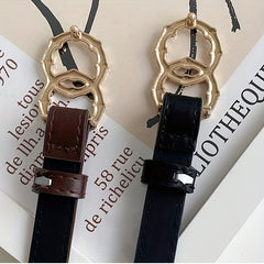 Men's Faux Leather Belt Interlocking Round Buckle Business Waist Strap