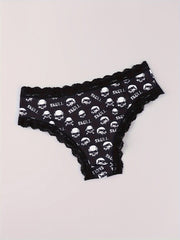 3 Pack Plus Size Gothic Panties Set Women's Plus Skull & Eyeball Sun Print Lace