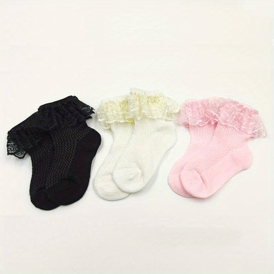 3 Pairs Baby Lace Princess Socks Newborn Mesh Breathable Socks