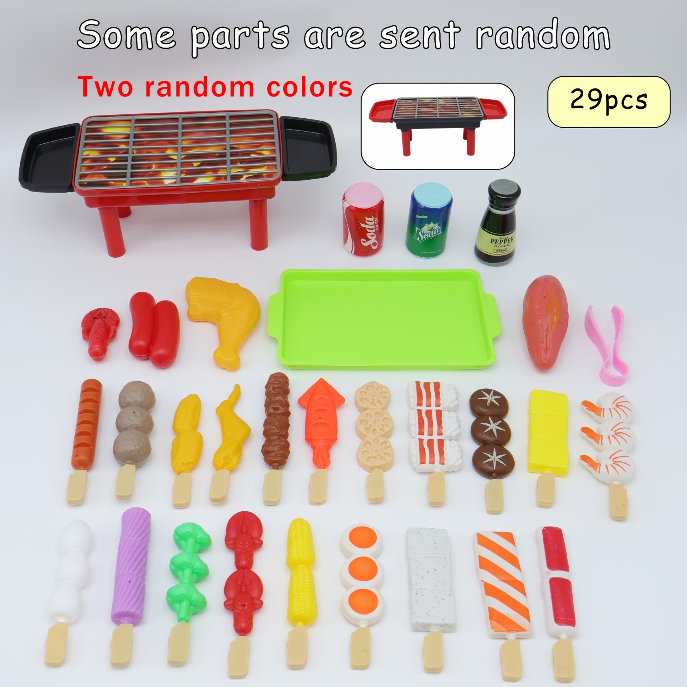 Kids Pretend Play Kitchen BBQ Grill Toy Set with Realistic Food
