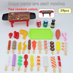 Kids Pretend Play Kitchen BBQ Grill Toy Set with Realistic Food