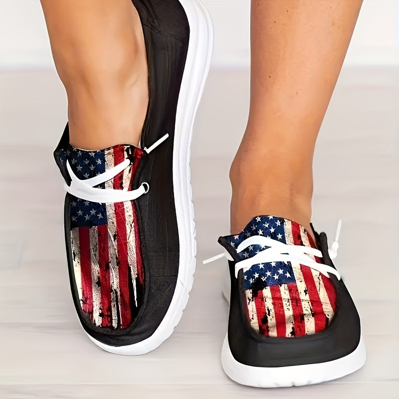 Women's Star & Striped Canvas Shoes Flag Printed Low Top Loafers