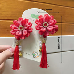 Girls Chinese Hanfu Headdress Hair Clip Flower Tassel Hairpin