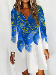Women's Plus Marble Print Half Zipper A line Dress