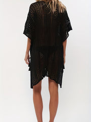Knitted Split Side Cover Up V Neck Tassel Solid Beach Loose Cover Up
