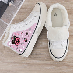 Cartoon Print Plush Lined Thermal Chunky Canvas Sneakers