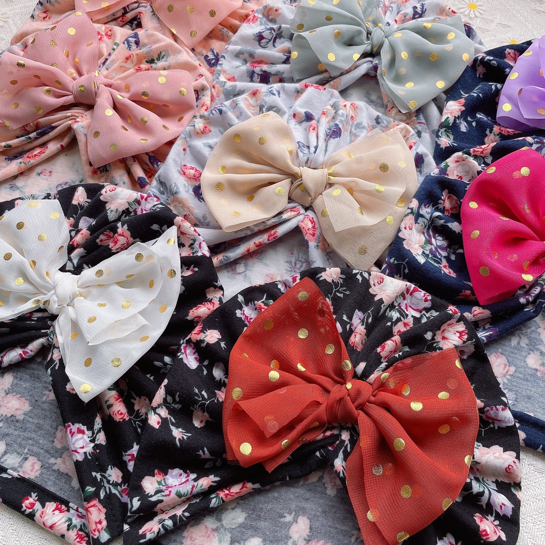 Breathable Floral Baby Hat with Sequin - 8pcs