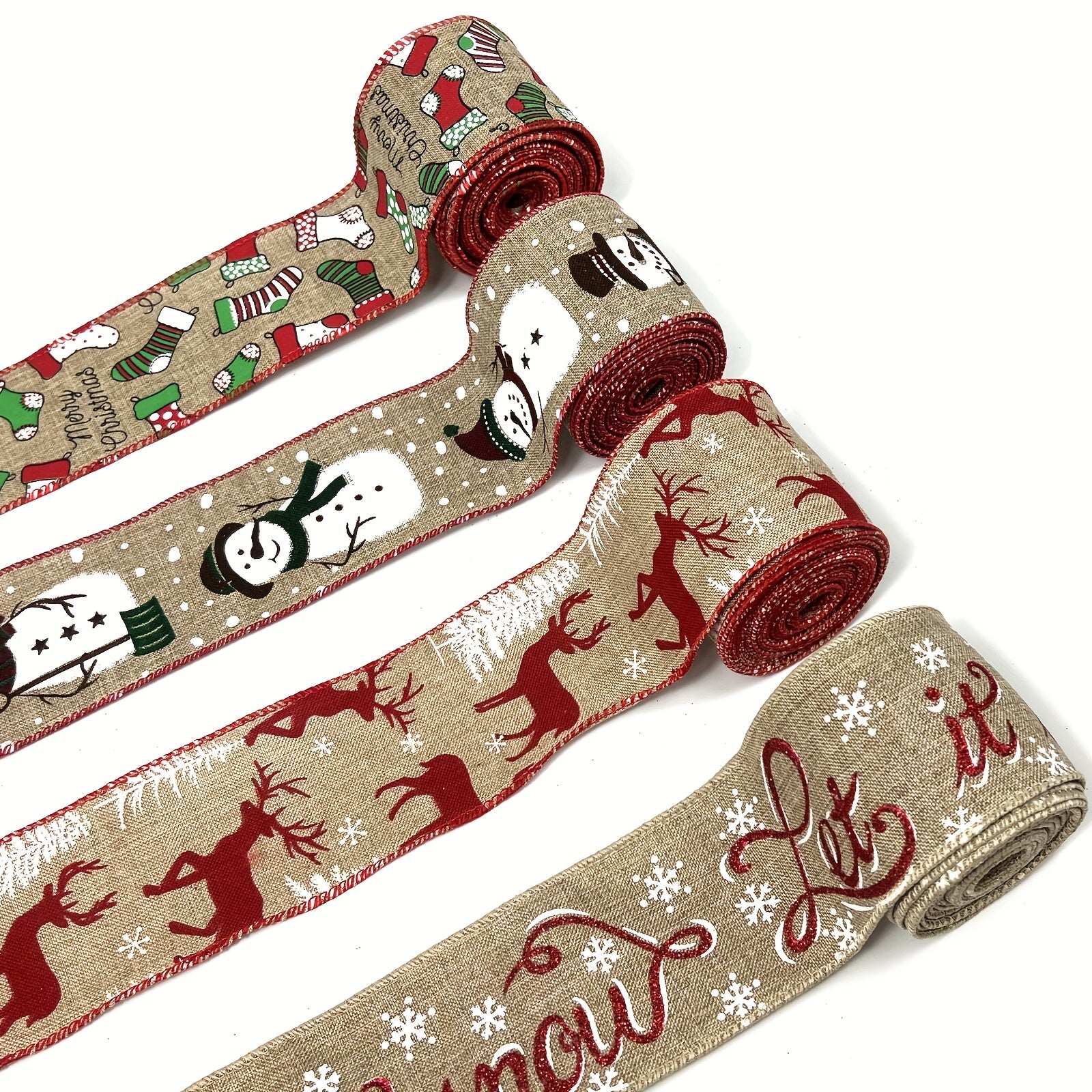 Christmas Wired Burlap Ribbon - Red Ribbon for Christma