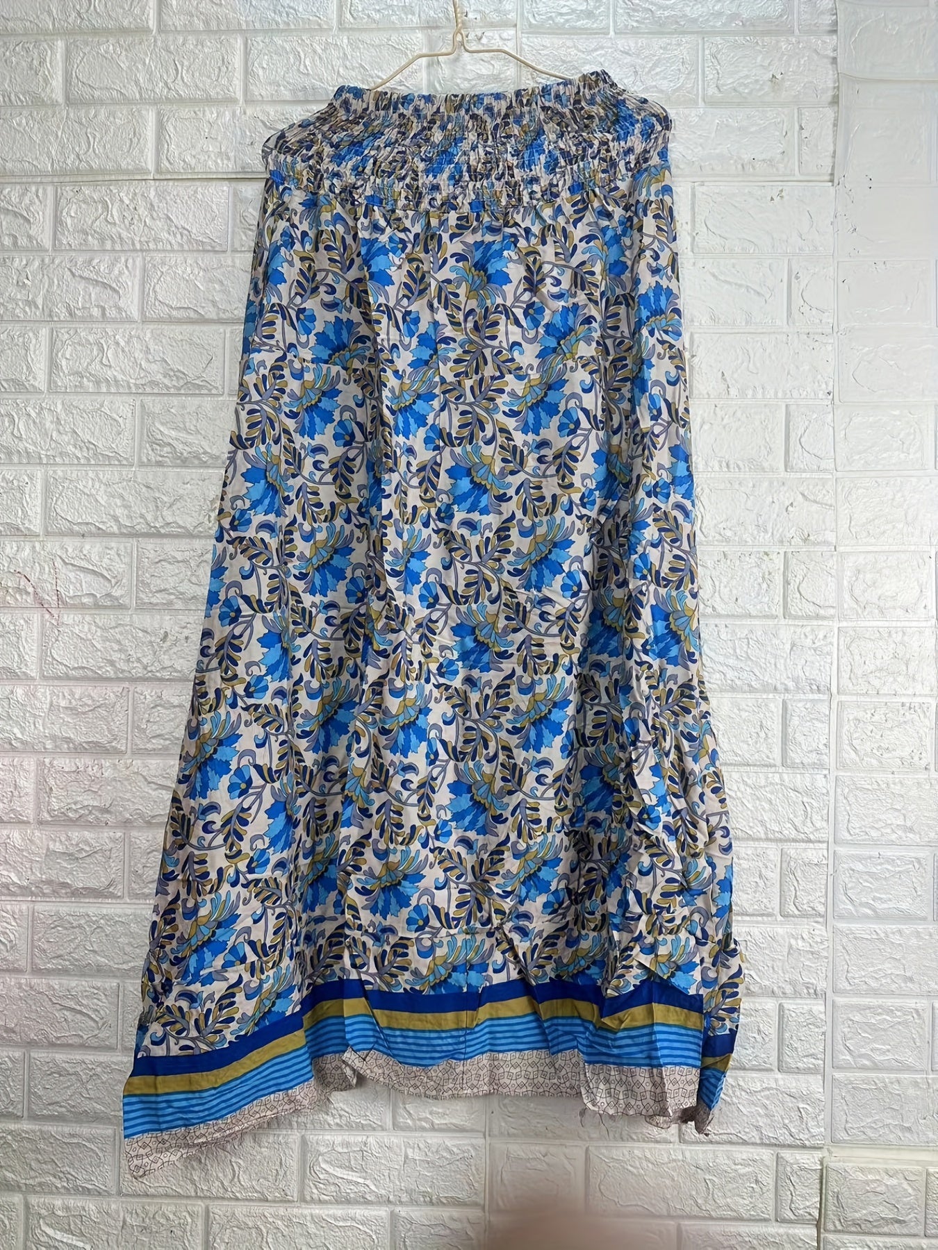 Boho Asymmetric Skirt Smocked Waist Bohemian Vacation Beach Casual Skirt