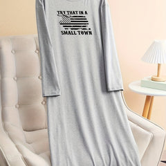 Flag & Letter Graphic Long Sleeve Dress