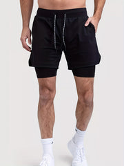 Men's 2 In 1 Running Shorts Activewear Stretch Drawstring Sport Shorts