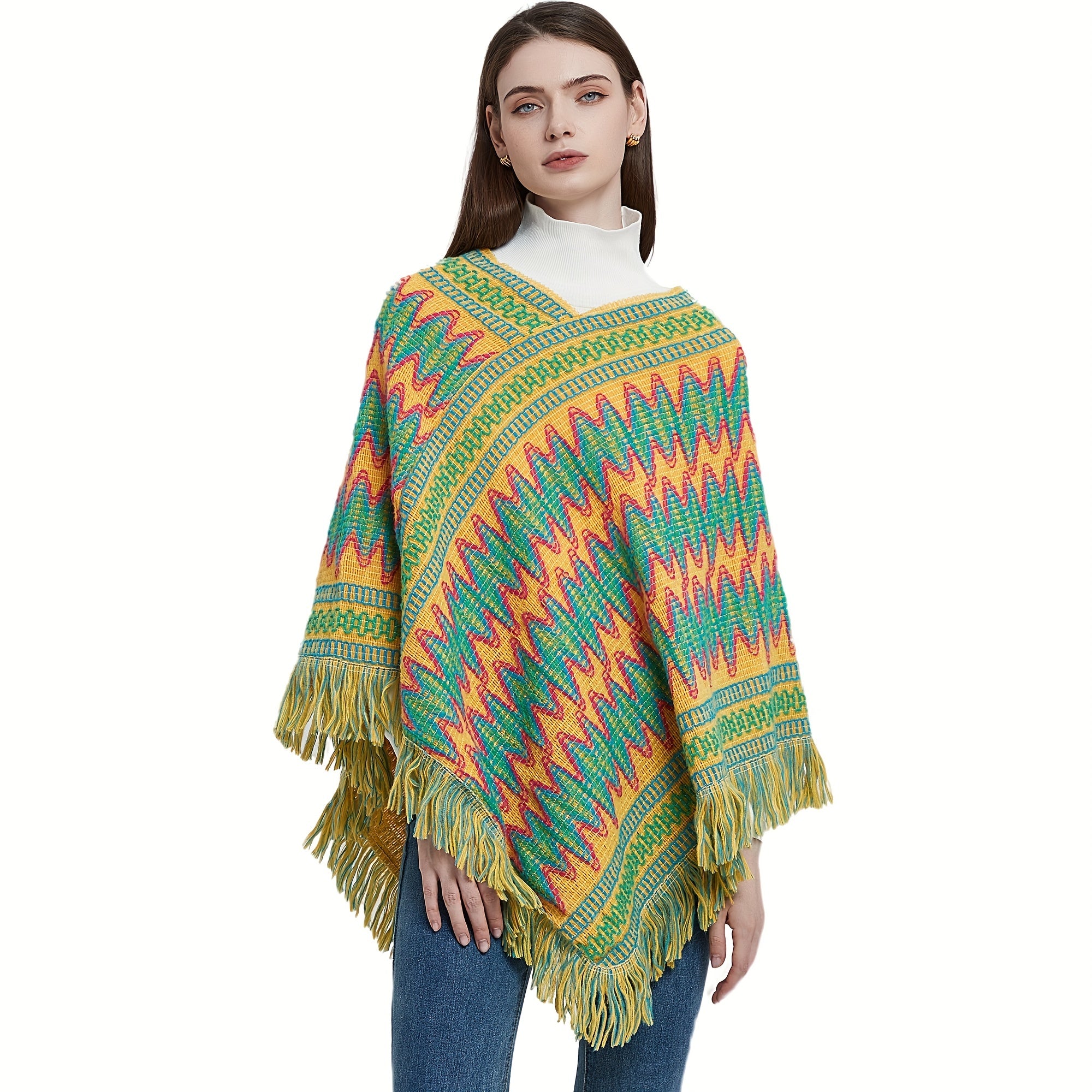 Boho Striped Shawl Contrast Fringed Blanket National Style Travel Shawl
