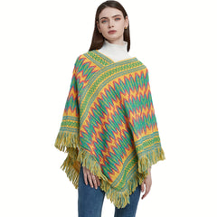 Boho Striped Shawl Contrast Fringed Blanket National Style Travel Shawl