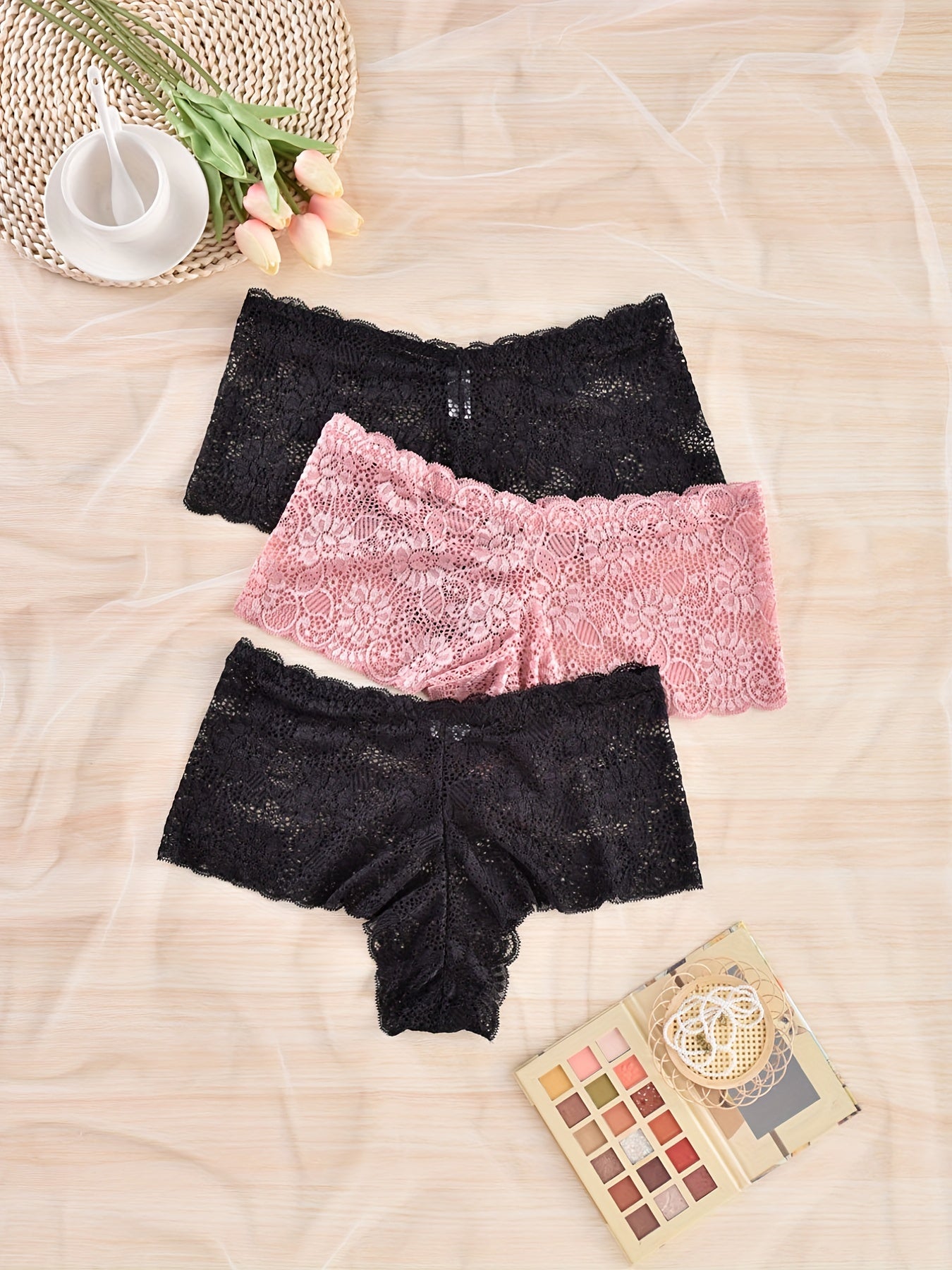 3 Pack Women's Plus Lace Trim Briefs Set